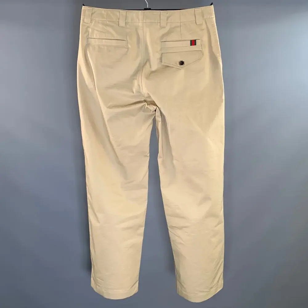 GUCCI Size 34 Khaki Cotton Zip Fly Casual Pants